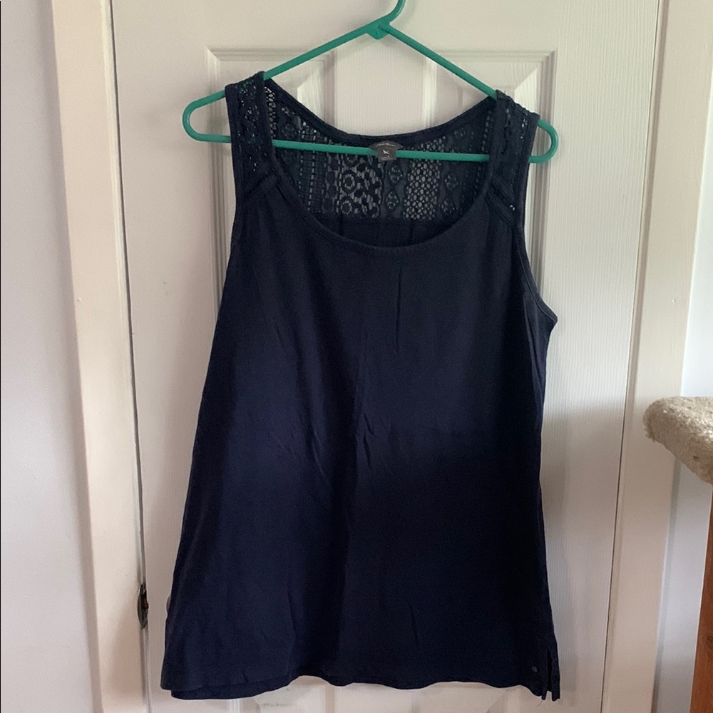 Eddie Bauer Dark Blue Tunic Length Tank Top with back lace detail